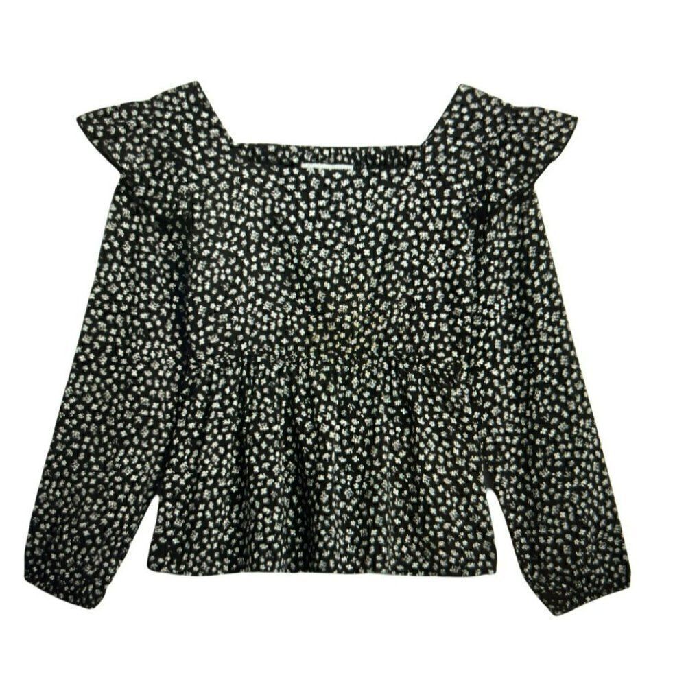 Persaya Girl - ARIELLE LONG SLEEVE RUFFLE SHOULDER TOP BLACK - S